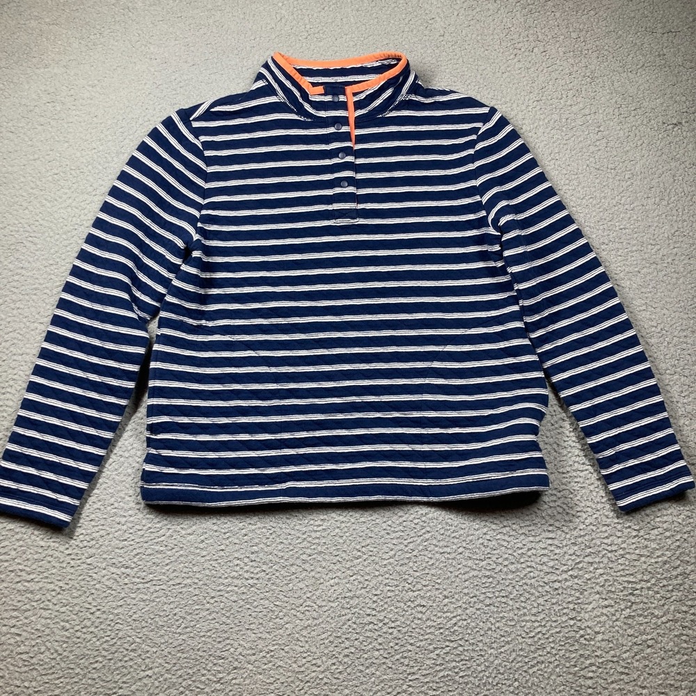Lands' End Sweatshirt Women's Small Blue Stripe Nautical Long Sleeve Quilted